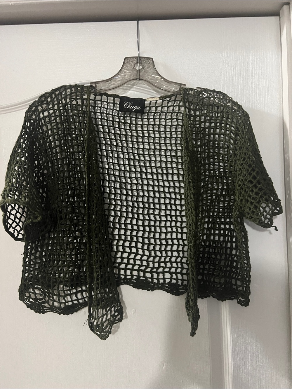 Olive Open-Knit Short Cardigan Sweater